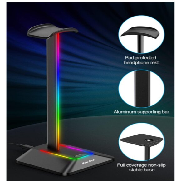 Black neck fan with LED lights & matching gaming charge-thru LED headset holder - Picture 6 of 6